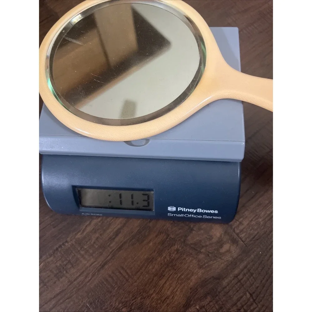 VTG Bakelite Beveled Glass Butterscotch Hand Held Mirror 10.5